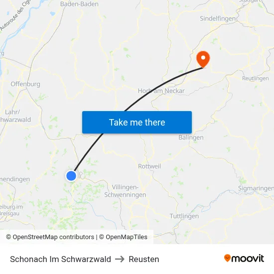 Schonach Im Schwarzwald to Reusten map