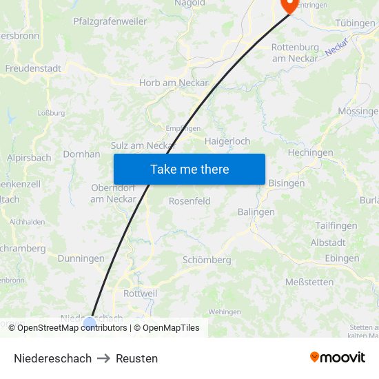 Niedereschach to Reusten map