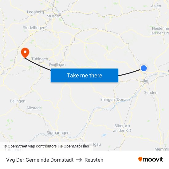 Vvg Der Gemeinde Dornstadt to Reusten map