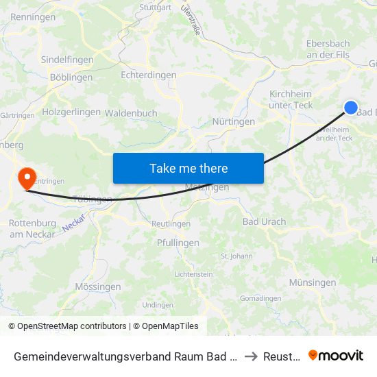 Gemeindeverwaltungsverband Raum Bad Boll to Reusten map