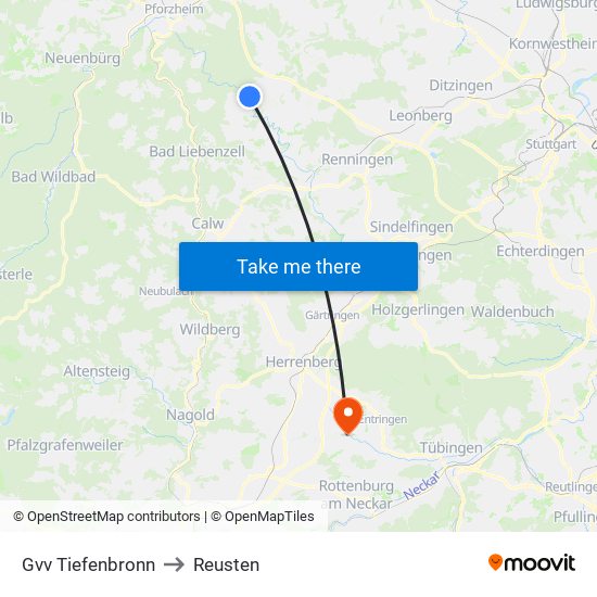 Gvv Tiefenbronn to Reusten map