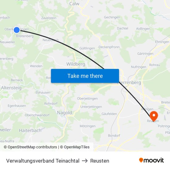 Verwaltungsverband Teinachtal to Reusten map