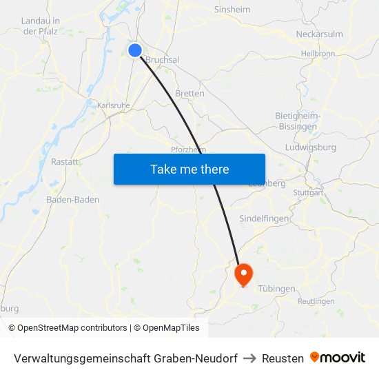 Verwaltungsgemeinschaft Graben-Neudorf to Reusten map