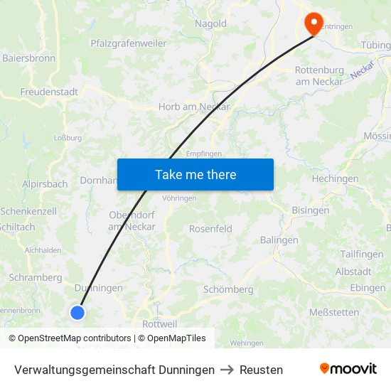 Verwaltungsgemeinschaft Dunningen to Reusten map