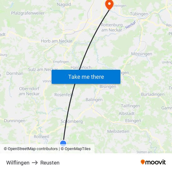 Wilflingen to Reusten map