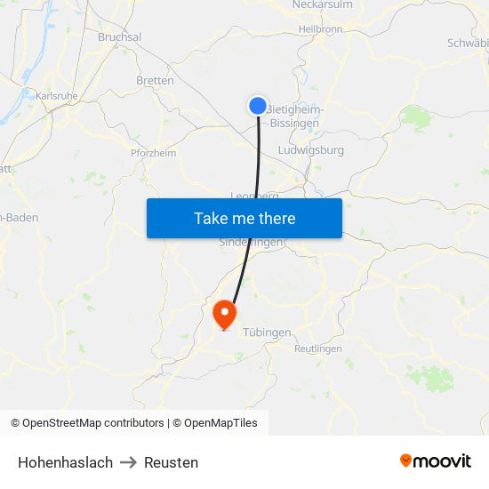 Hohenhaslach to Reusten map