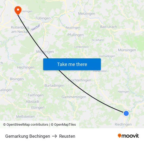 Gemarkung Bechingen to Reusten map