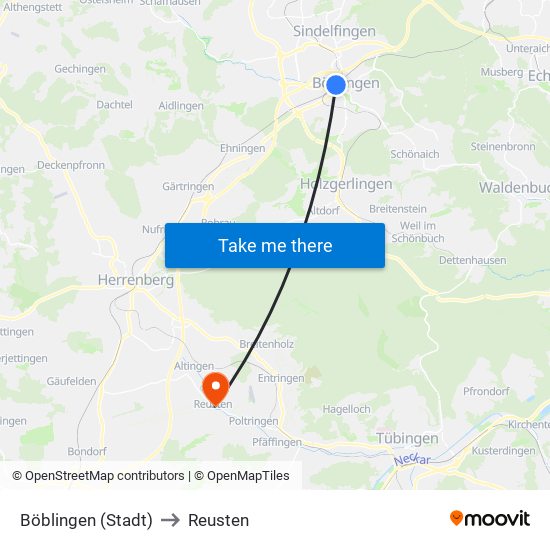 Böblingen (Stadt) to Reusten map