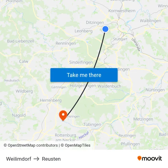Weilimdorf to Reusten map