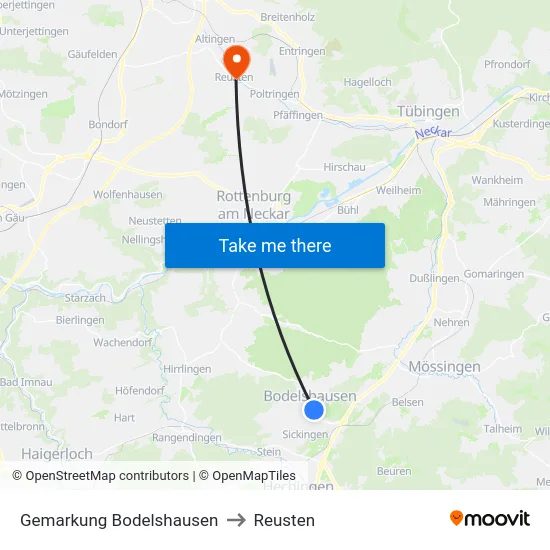 Gemarkung Bodelshausen to Reusten map