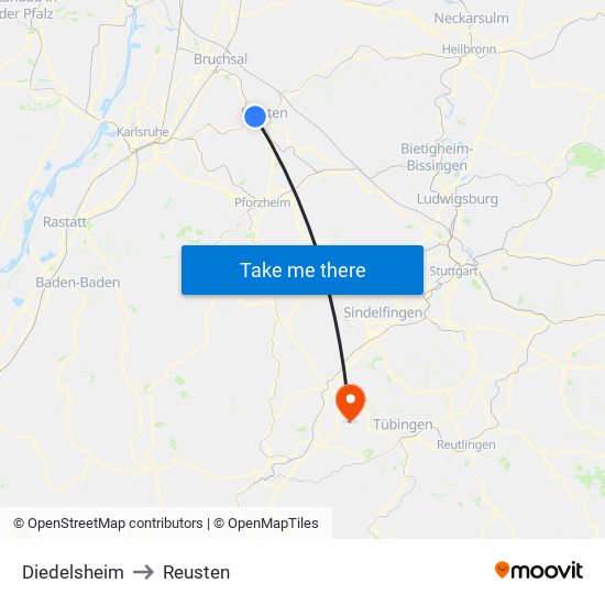 Diedelsheim to Reusten map