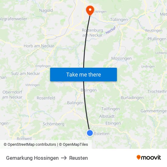 Gemarkung Hossingen to Reusten map