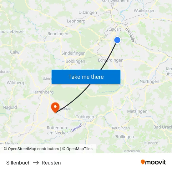 Sillenbuch to Reusten map