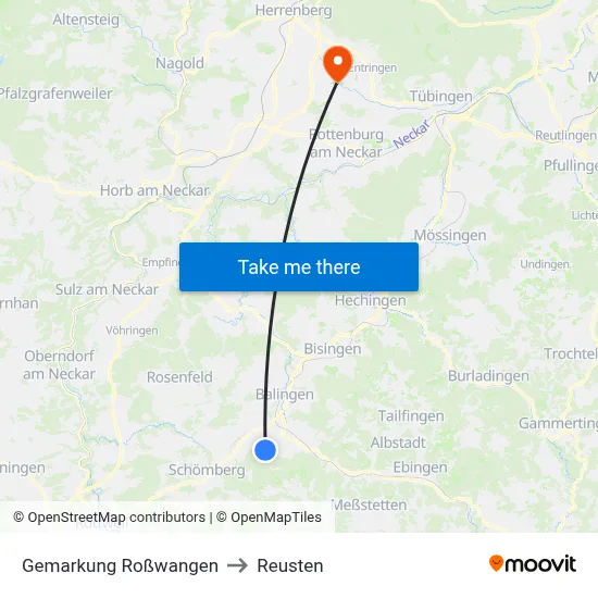 Gemarkung Roßwangen to Reusten map