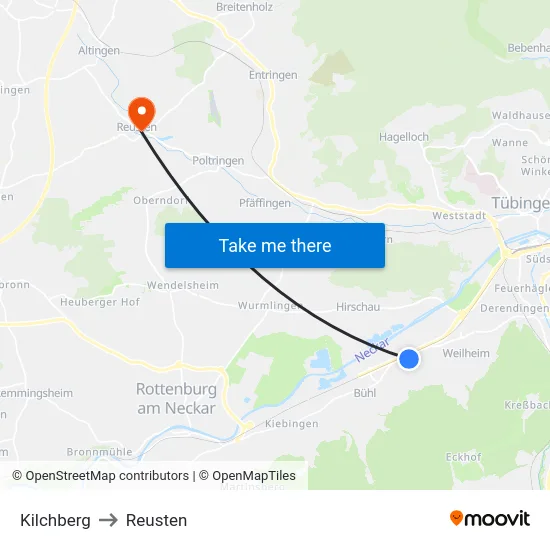 Kilchberg to Reusten map