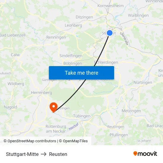 Stuttgart-Mitte to Reusten map
