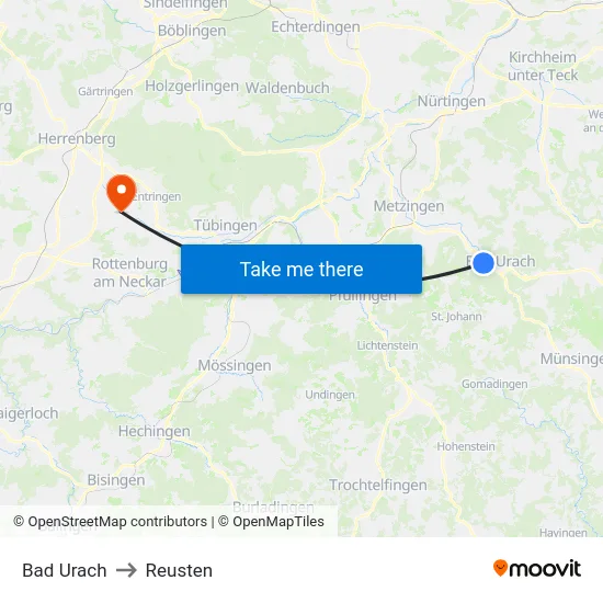 Bad Urach to Reusten map