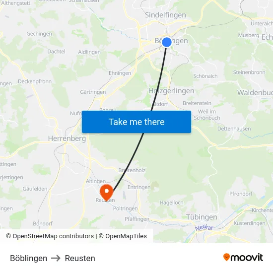 Böblingen to Reusten map