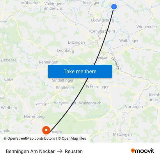 Benningen Am Neckar to Reusten map