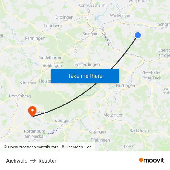 Aichwald to Reusten map
