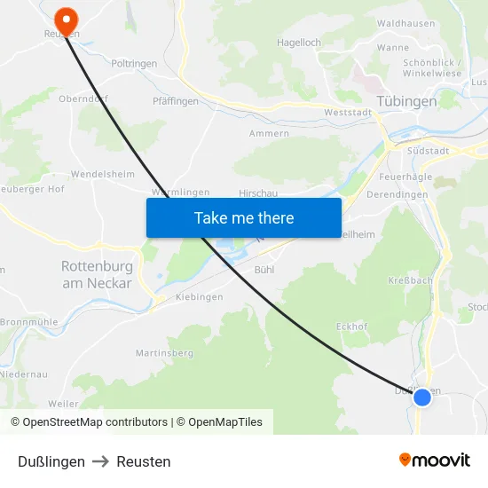 Dußlingen to Reusten map
