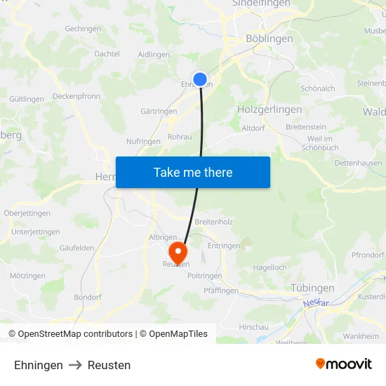Ehningen to Reusten map