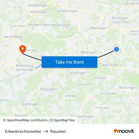 Erkenbrechtsweiler to Reusten map