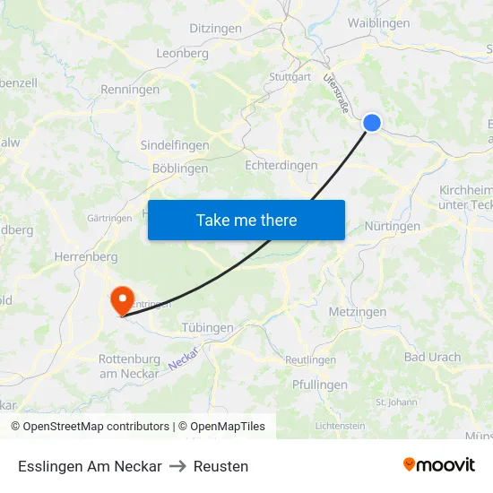 Esslingen Am Neckar to Reusten map