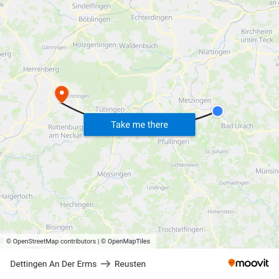 Dettingen An Der Erms to Reusten map