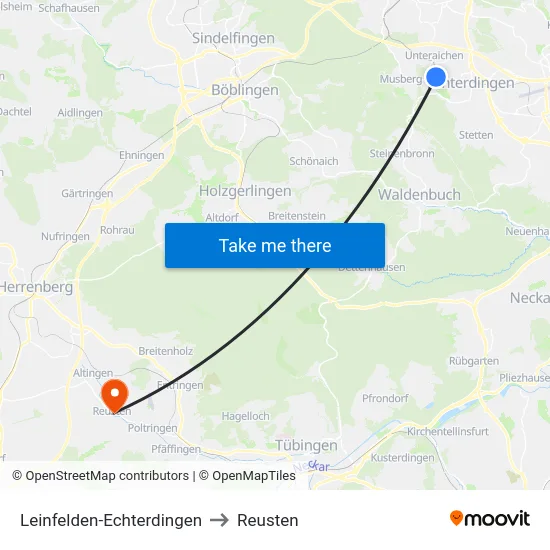 Leinfelden-Echterdingen to Reusten map