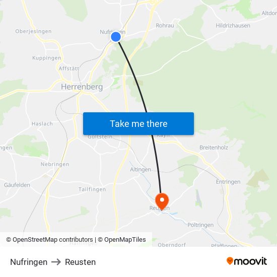 Nufringen to Reusten map