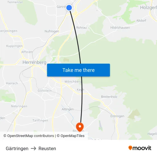 Gärtringen to Reusten map