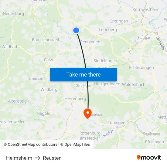 Heimsheim to Reusten map