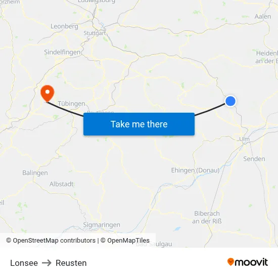 Lonsee to Reusten map