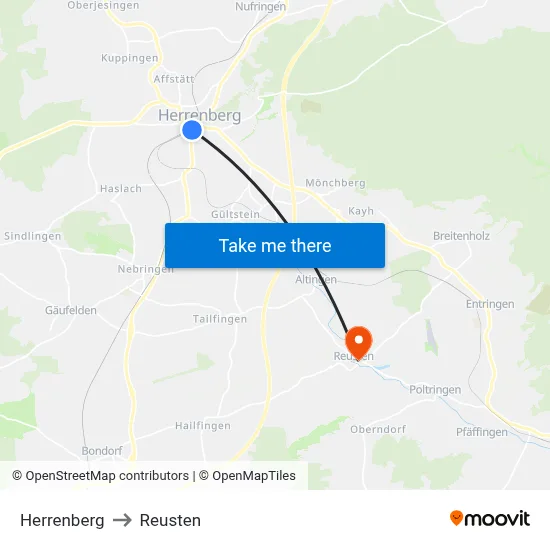Herrenberg to Reusten map