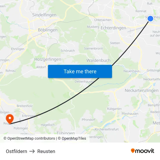 Ostfildern to Reusten map