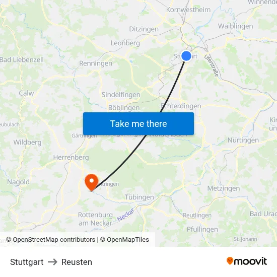 Stuttgart to Reusten map