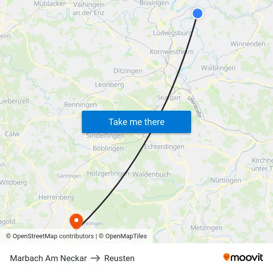 Marbach Am Neckar to Reusten map