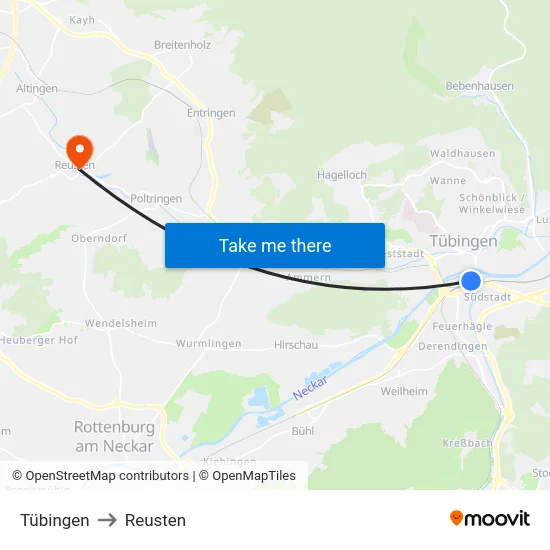 Tübingen to Reusten map