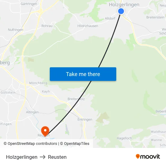 Holzgerlingen to Reusten map