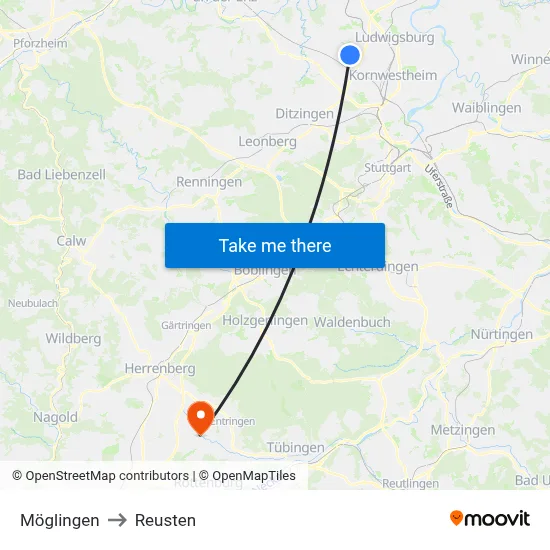 Möglingen to Reusten map