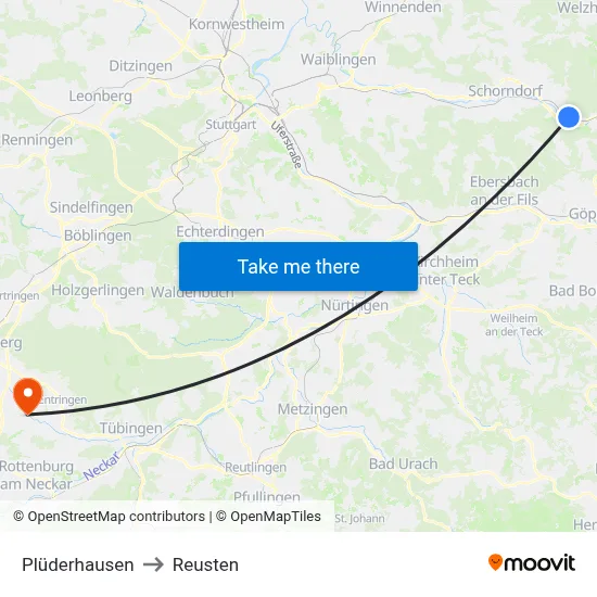 Plüderhausen to Reusten map