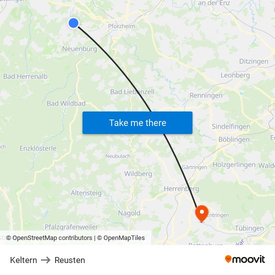 Keltern to Reusten map