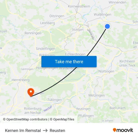 Kernen Im Remstal to Reusten map