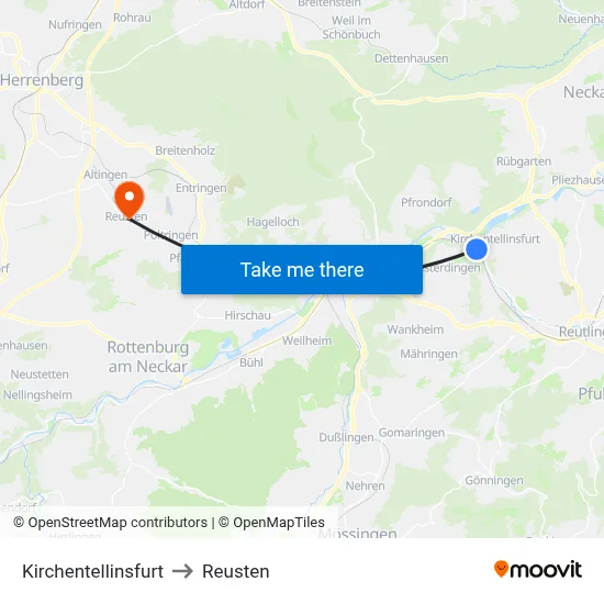 Kirchentellinsfurt to Reusten map