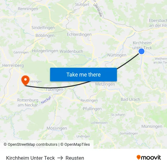 Kirchheim Unter Teck to Reusten map