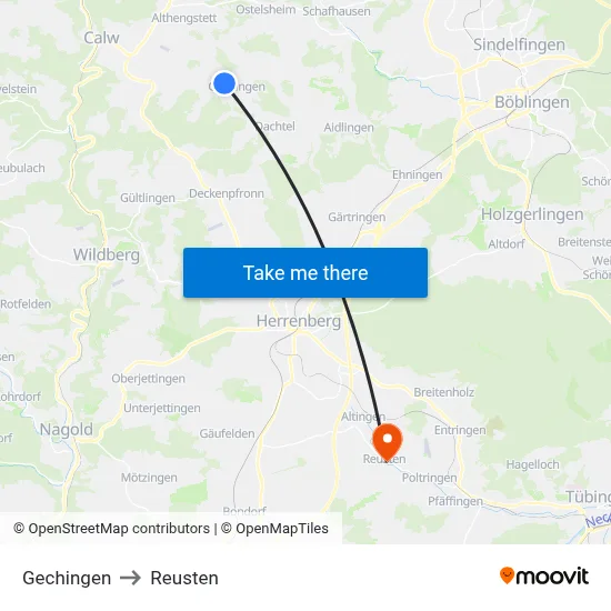 Gechingen to Reusten map