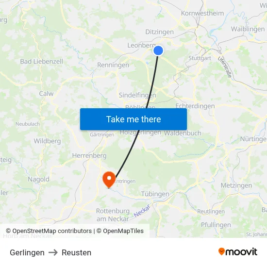 Gerlingen to Reusten map