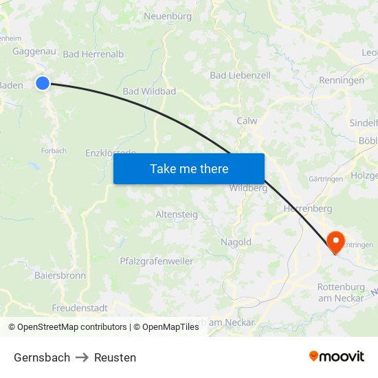 Gernsbach to Reusten map