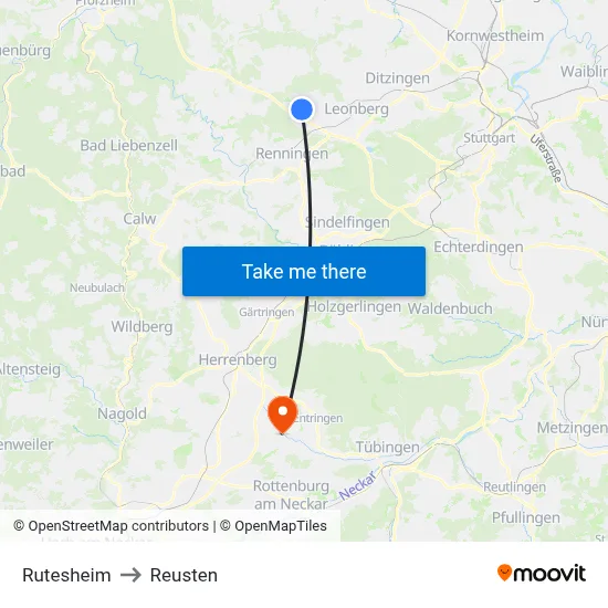 Rutesheim to Reusten map